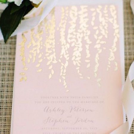 light blush pink gold-foil wedding invitations Photo credit: Megan Clouse Photography