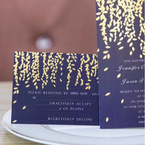 Gold-foil leaf wedding invitations