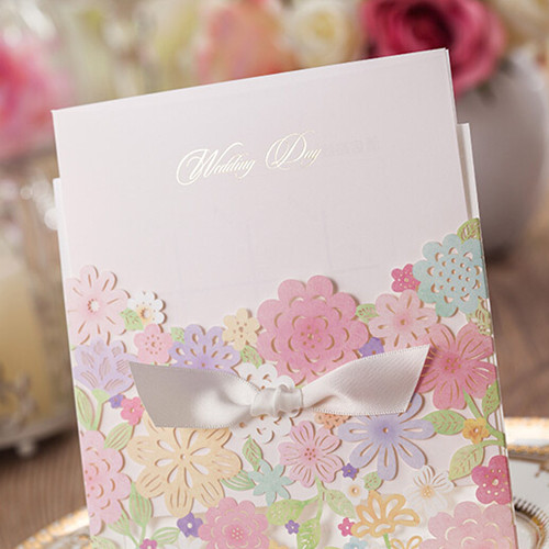 Mint, lilac and beautiful blush pink roses make these wedding invitations oh-so special!