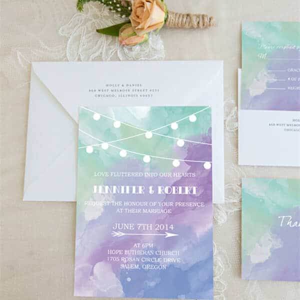romantic purple and blue watercolor wedding invitations BYWI370